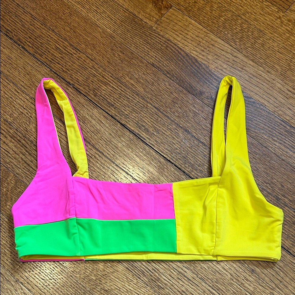 Mara Hoffman Meli Colorblock Pink/Green/Yellow Bikini Top - XL, NWOT